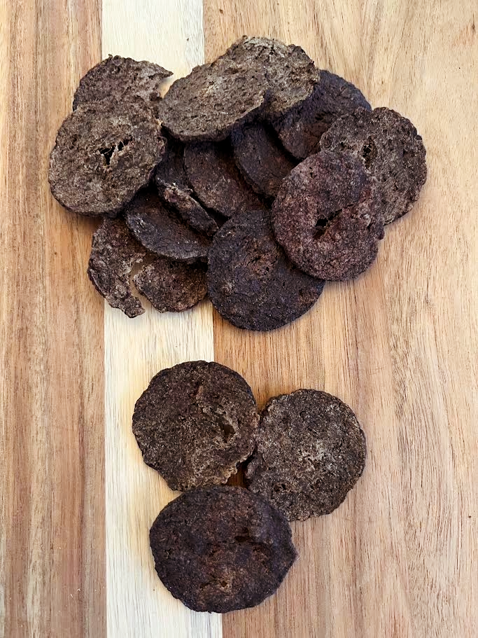 Crunchy bison dog treats made with bison pumpkin and blueberry