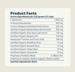 Product facts label with active ingredients on a beige background