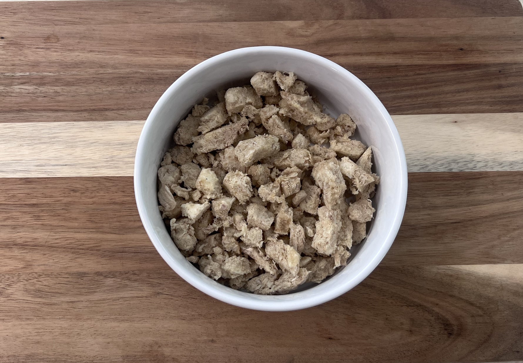 Freeze-dried raw chicken dog food made with whole-carcass chicken meat bone and organs