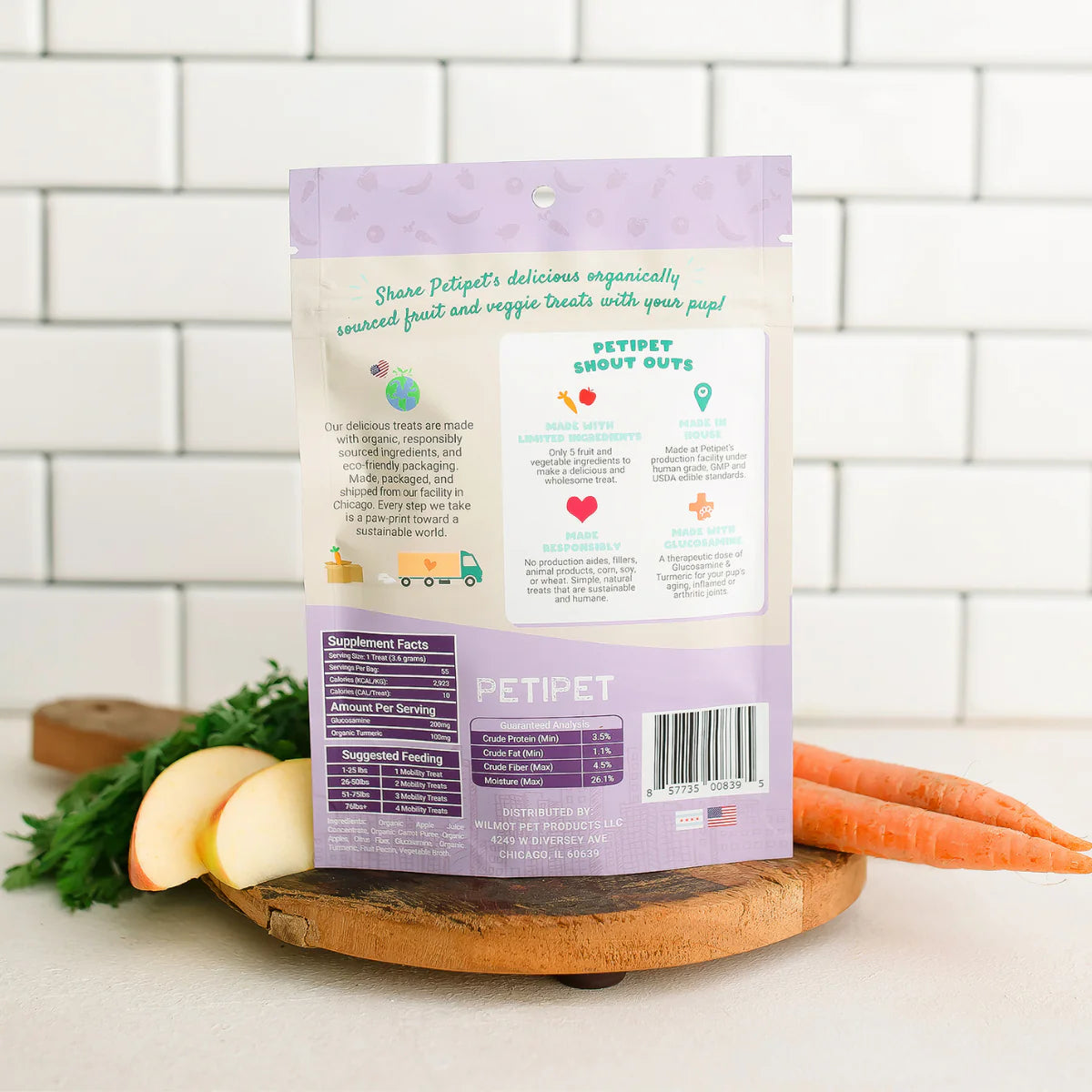 Natural hip and joint support dog treats by Petipet with glucosamine and chondroitin.