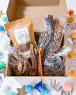 Pure Bites Box of natural freeze-dried dog treats, high-protein single-ingredient snacks.