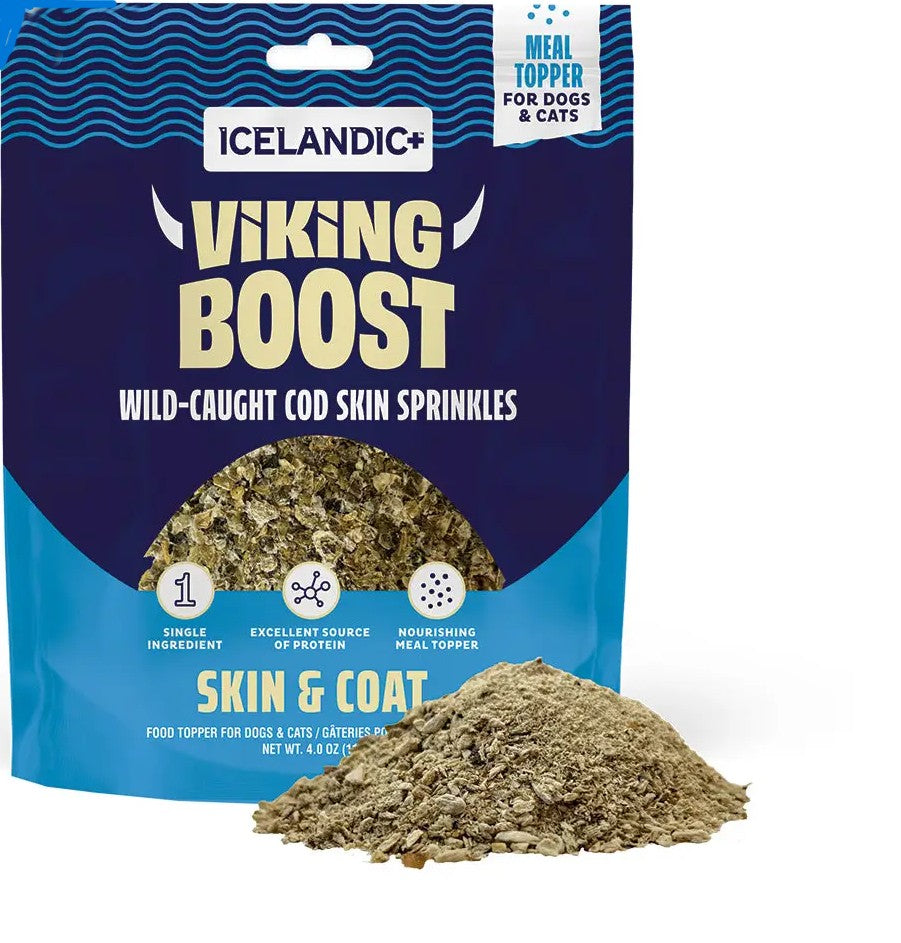 Icelandic+ Wild-Caught Cod Skin Sprinkles food topper for dogs and cats made from single-ingredient cod skin