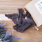 Air-dried beef heart dog treats, single-ingredient high-protein snack for dogs."