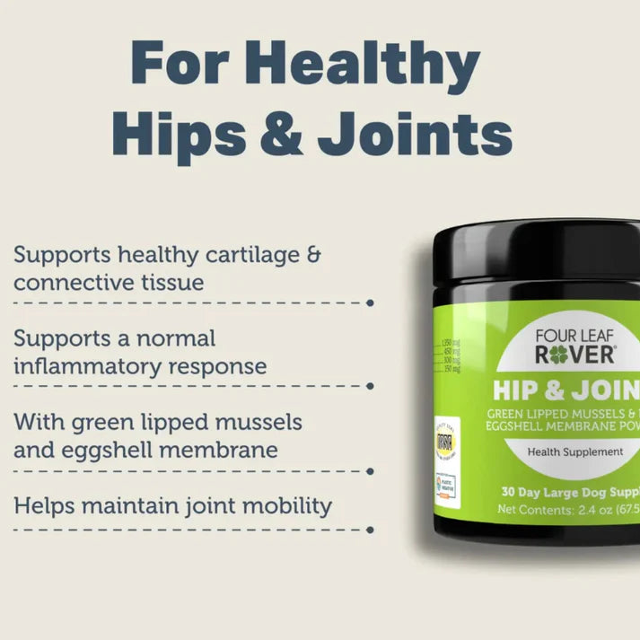 Hip & Joint by Four Leaf Rover, natural dog supplement for hips, joints, and mobility.