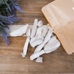 Freeze-dried turkey tender dog treats, single-ingredient lean protein snack.
