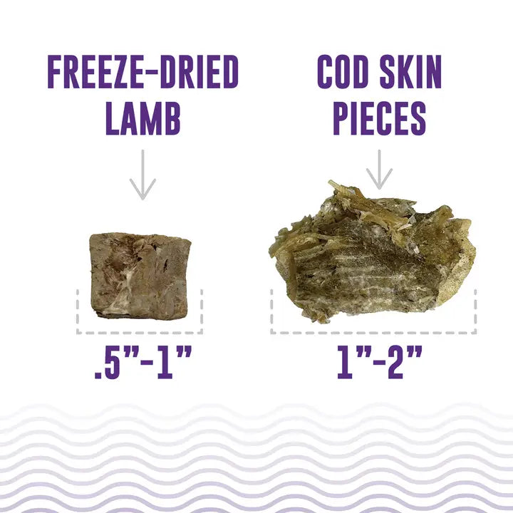 All-natural Icelandic+ cod skin and lamb dog treats, grain-free high-protein reward.