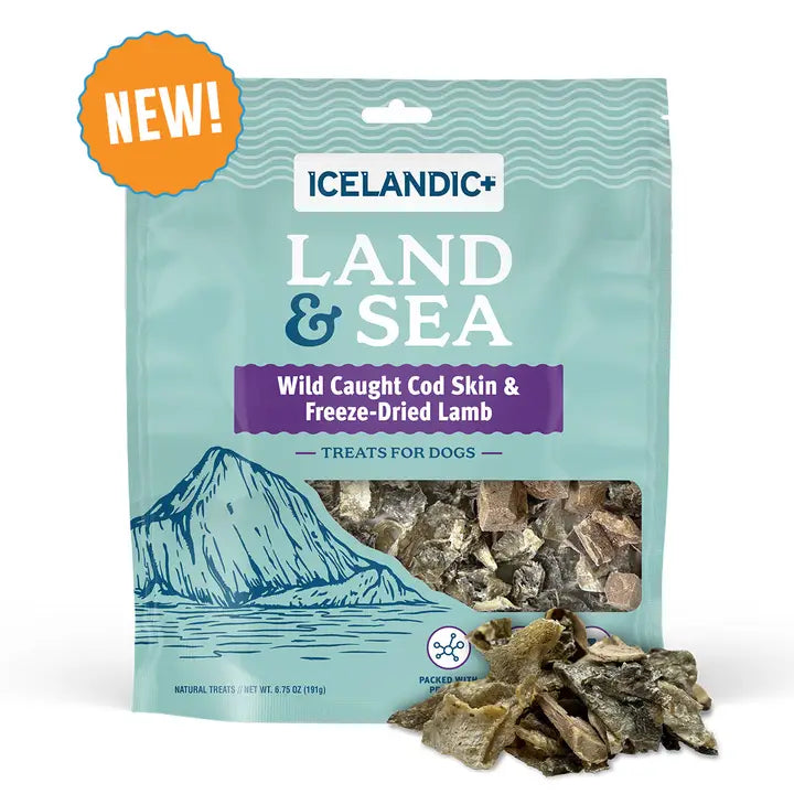 Icelandic+ cod skin and lamb dog treats rich in omega-3s for healthy skin and coat