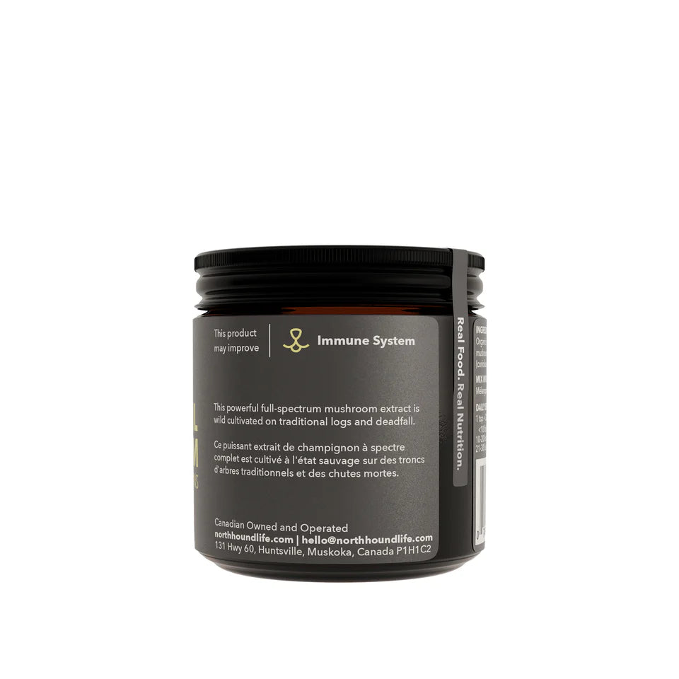 North Hound Life organic turkey tail mushroom supplement for dogs to support immune health.